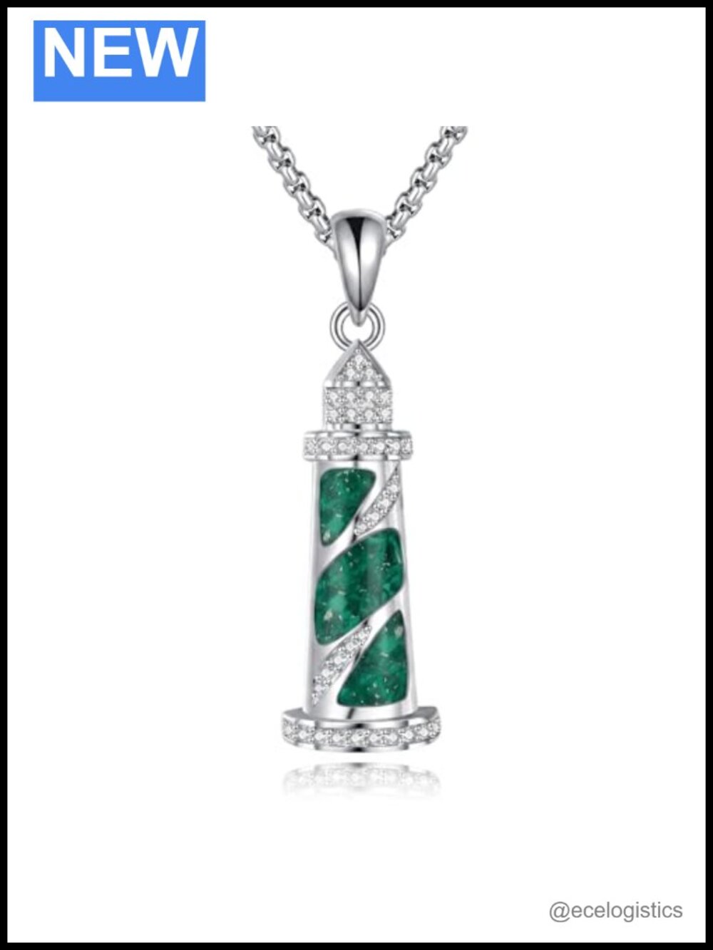Sterling Silver Lighthouse Pendant Necklace Adjustable 22-24in
